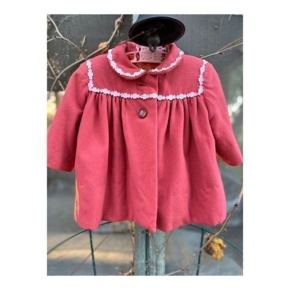 Vintage 60s Dress Coat Swing Formal Toddler Wool Floral